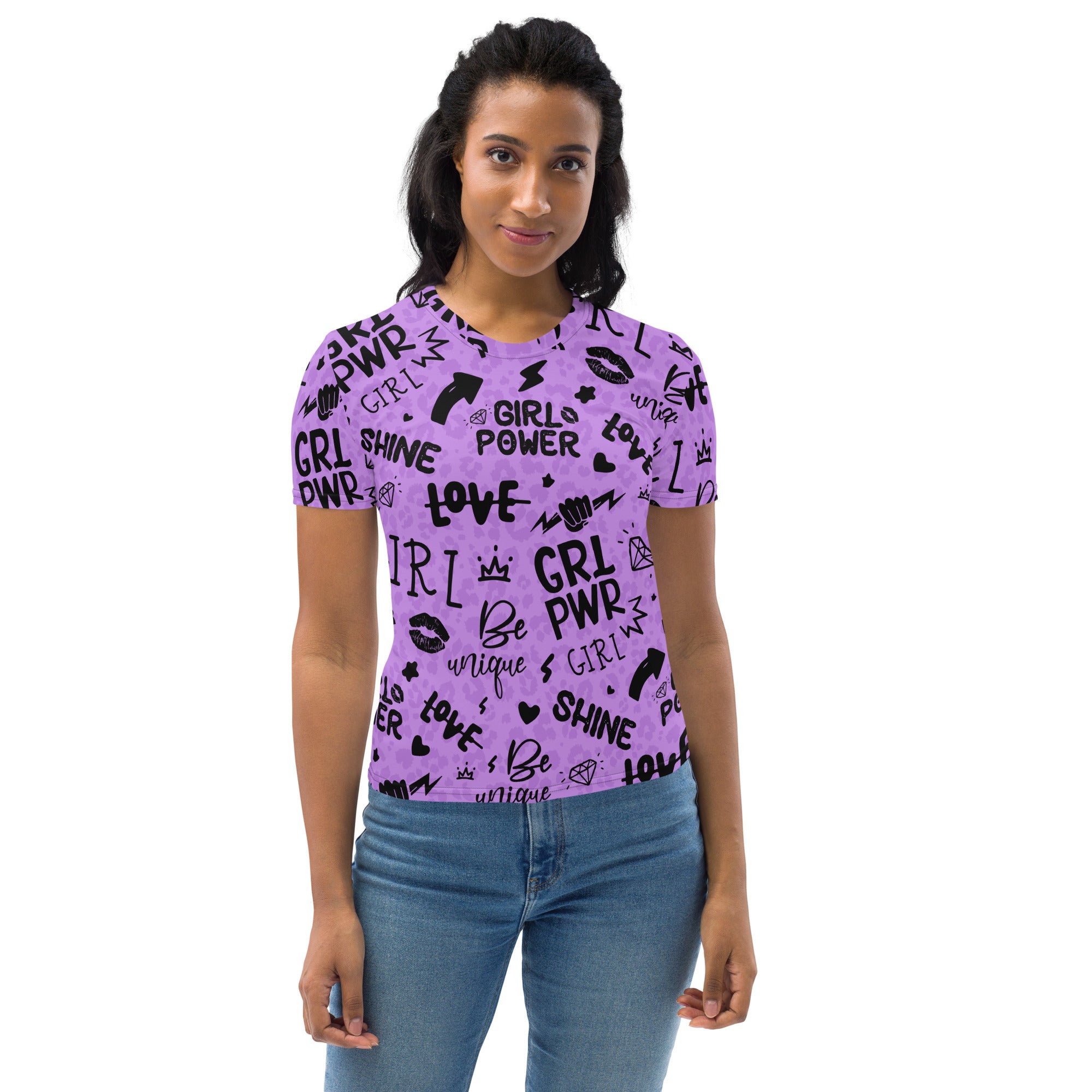 Purple Girl Power Graphic Tee with Shadow Leopard Print